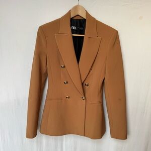 Zara Women's Tan Double-Breasted Blazer